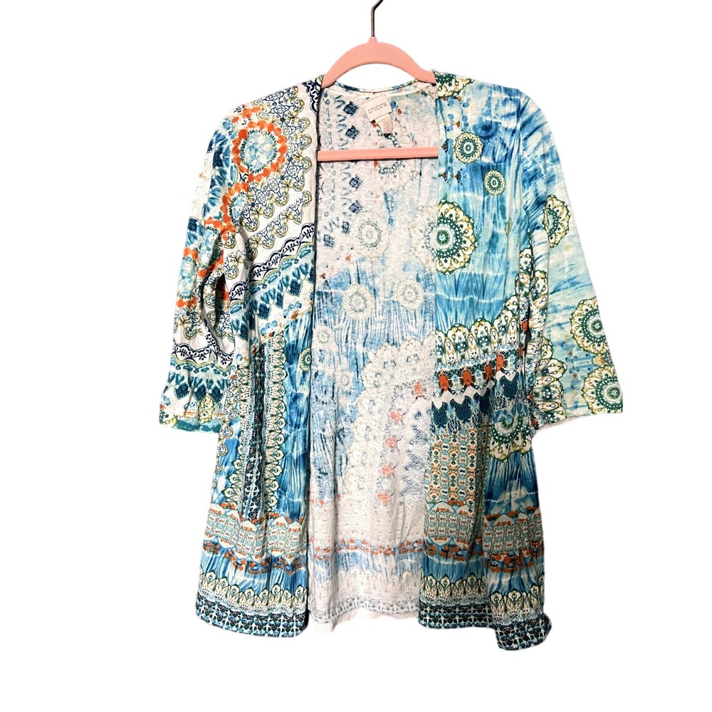Chico's Multicolor Patterned Crew Neck Sweater